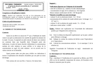Première page de PCT 3e — 1er devoir surveillé, 1er semestre (2019-2020) · CEG BAKA