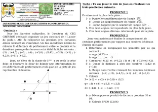 Première page de Mathématiques 5e — 2e évaluation sommative, 2e semestre (2019-2020) · CEG GBESSOU