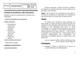 Première page de Histoire-Géographie 2nde A — 1er devoir surveillé, 1er semestre (2020-2021) · CEG LALO