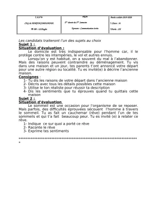 Première page de Français 3e — 2e devoir surveillé, 2e semestre (2019-2020) · CEG Honton
