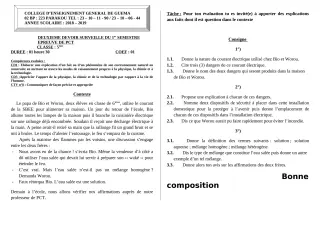 Première page de PCT 5e — 2e devoir surveillé, 1er semestre (2018-2019) · ceg guema