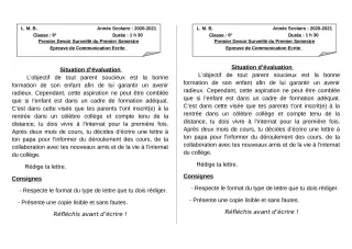 Première page de Français 6e, 5e, 4e, 4e ML, 3e, 3e ML — 1er devoir surveillé, 1er semestre (2020-2021) · LMB