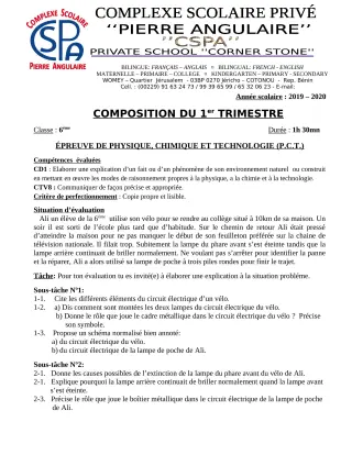 Première page de PCT 6e — Composition, 1er trimestre (2019-2020) · CPEG PIERRE ANGULAIRE