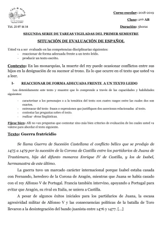 Première page de Espagnol 2nde A1, 2nde A2 — 2018-2019 · CEG Sô-Ava