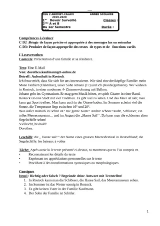 Première page de Allemand 2nde A, 2nde B — 1er devoir surveillé, 1er semestre (2018-2019) · CEG2 ABOMEY - CALAVI (CEG ZOCA)