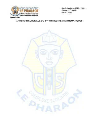 Première page de Mathématiques 2nde A, 2nde B — 1er devoir surveillé, 3e trimestre (2019-2020) · CPEG LE PHARAON