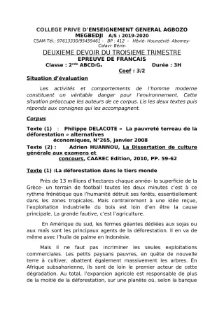 Première page de Français 6e, 5e, 4e, 4e ML, 3e, 3e ML, 2nde A, 2nde A1, 2nde A2, 2nde B, 2nde C, 2nde D, 1ère A, 1ère A1, 1ère A2, 1ère B, 1ère D, Tle A, Tle A1, Tle A2, Tle B, Tle C, Tle D — 2e devoir surveillé, 3e