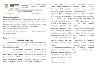 Première page de Français 3e — 2e devoir surveillé, 1er semestre (2021-2022) · CEG SEKERE