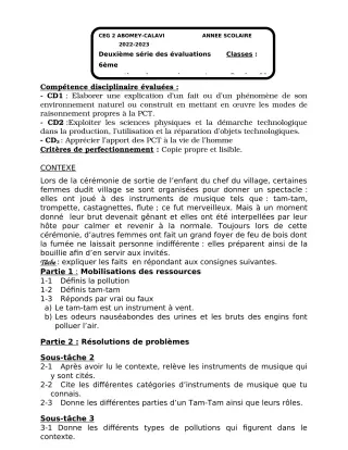 Première page de PCT 6e — 2e évaluation sommative, 2e semestre (2022-2023) · CEG2 ABOMEY - CALAVI (CEG ZOCA)