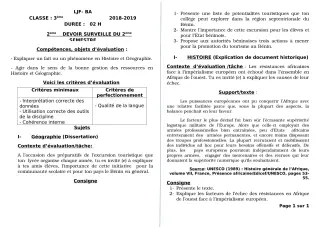 Première page de Histoire-Géographie 3e, 3e ML — Devoir surveillé, 2e semestre (2018-2019) · LJF-B/A