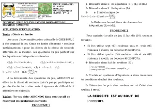 Première page de Mathématiques 2nde A1, 2nde A2 — 2e évaluation sommative, 2e semestre (2019-2020) · CEG GBESSOU