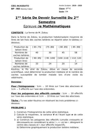 Première page de Mathématiques 2nde C — 1er devoir surveillé, 2e semestre (2019-2020) · CEG Akassato