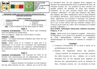 Première page de Philosophie 1ère D — 1re évaluation sommative, 1er semestre (2019-2020) · CEG GBESSOU