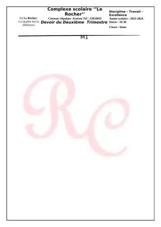 Première page de Mathématiques 5e, 4e, 3e, 2nde A2, 2nde B, 2nde D, 1ère B, Tle B, Tle D — Devoir surveillé, 2e trimestre (2023-2024) · CPEG le Rocher