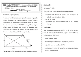 Première page de Mathématiques 4e — 1er devoir surveillé, 1er semestre (2019-2020) · CEG BAKA