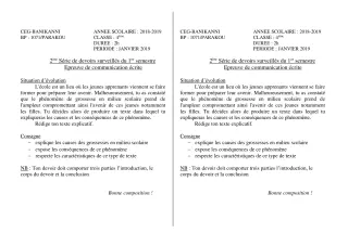 Première page de Français 4e, 4e ML — Devoir surveillé, 1er semestre (2018-2019) · CEG Banikanni