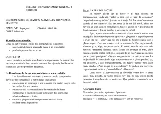 Première page de Espagnol 1ère A2, 1ère B — 2e devoir surveillé, 1er semestre (2020-2021) · CEG 2 Djougou
