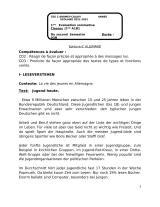 Première page de Allemand 2nde A & B — 1re évaluation sommative, 2e semestre (2021-2022) · CEG2 ABOMEY - CALAVI (CEG ZOCA)