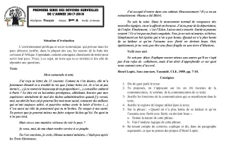 Première page de Français 2nde A2 — 1er devoir surveillé (2017-2018) · CEG1 Covè
