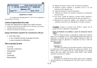 Première page de SVT 5e — 1er devoir surveillé, 1er semestre (2018-2019) · ceg ouenou