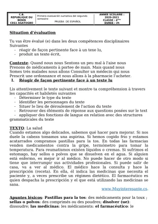 Première page de Espagnol 4e ML — 2020-2021 · CEG 1 Agatogbo