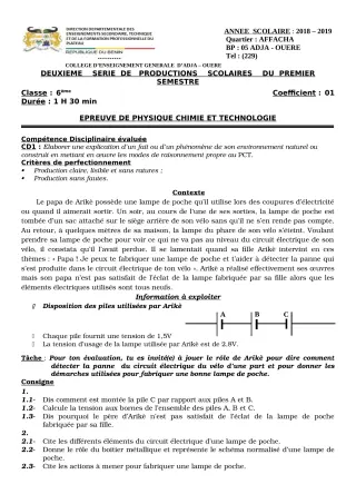Première page de PCT 6e — 2018-2019 · CEG Adja - Ouèrè