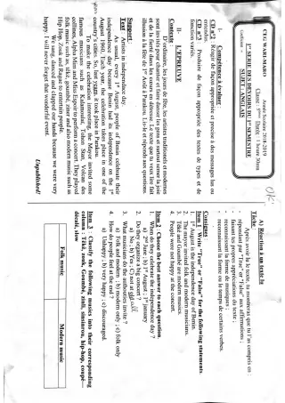 Première page de Anglais 5e — 1er devoir surveillé, 1er semestre (2018-2019) · CEG WARI MARO