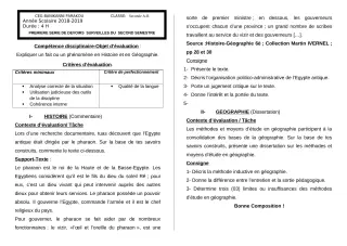 Première page de Histoire-Géographie 2nde A2, 2nde B — 1er devoir surveillé, 2e semestre (2018-2019) · CEG Banikanni