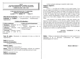 Première page de Philosophie 1ère A2 — 1er devoir surveillé, 2e semestre (2018-2019) · ceg guema