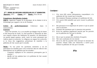 Première page de PCT 6e, 5e, 4e, 4e ML, 3e, 3e ML — 2e devoir surveillé, 2e semestre (2018-2019) · CEG Donwari
