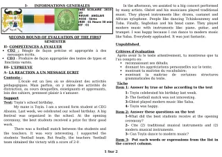 Première page de Devoir surveillé de ANGLAIS — 5e — CEG GBESSOU (2019)