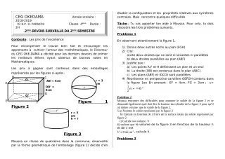 Première page de Mathématiques 4e — 2e devoir surveillé, 2e semestre (2018-2019) · CEG OKEDAMA