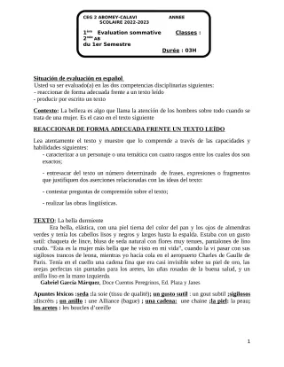 Première page de Espagnol 2nde A & B — 1re évaluation sommative, 1er semestre (2022-2023) · CEG2 ABOMEY - CALAVI (CEG ZOCA)