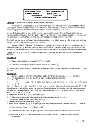Première page de Mathématiques Tle C — 1er devoir surveillé, 2e semestre (2021-2022) · CEG2 ABOMEY - CALAVI (CEG ZOCA)