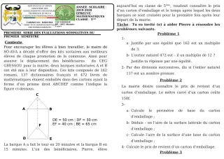 Première page de Mathématiques 5e — 1re évaluation sommative, 1er semestre (2019-2020) · CEG GBESSOU
