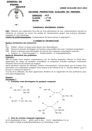 Première page de PCT 6e, 5e, 4e, 3e, 2nde D, 1ère D — 2e production scolaire, 1er semestre (2021-2022) · CEG Perma