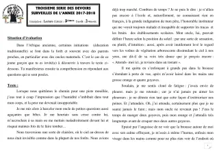 Première page de Français 5e — 3e devoir surveillé (2017-2018) · CEG1 Covè