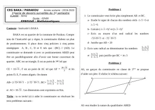 Première page de Mathématiques 3e — 1er devoir surveillé, 1er semestre (2019-2020) · CEG BAKA