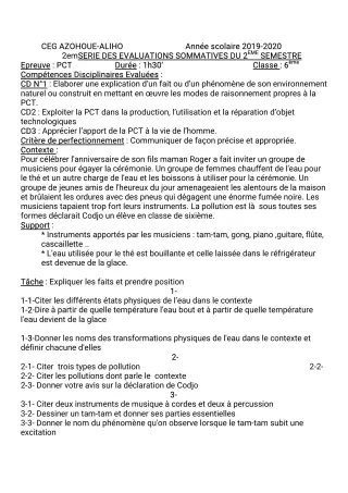 Première page de PCT 6e — 2e semestre (2019-2020) · CEG AZOHOUE-ALIHO