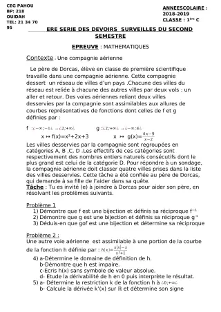 Première page de Mathématiques 1ère C — 1er devoir surveillé, 2e semestre (2018-2019) · CEG PAHOU