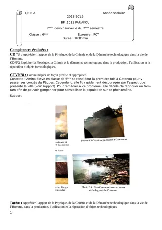 Première page de PCT 6e — 2e devoir surveillé, 2e semestre (2018-2019) · LJF-B/A