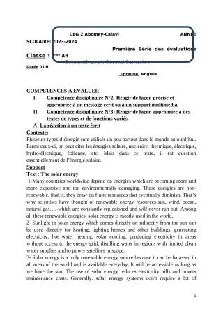 Première page de Anglais 2nde A & B — 1re évaluation sommative, 2e semestre (2023-2024) · CEG2 ABOMEY - CALAVI (CEG ZOCA)