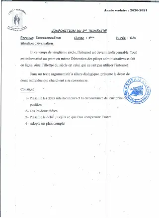 Première page de Français 3e, 3e ML — 1re composition (2020-2021) · CPEG ROSAIRE