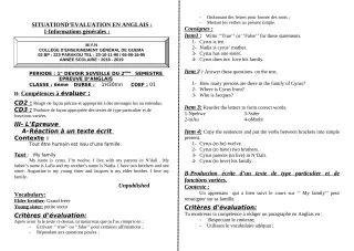 Première page de Anglais 6e — 1er devoir surveillé, 2e semestre (2018-2019) · ceg guema