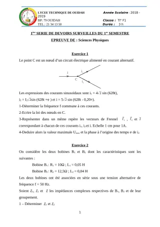 Première page de PCT Tle F1 — 1er devoir surveillé, 1er semestre (2018-2019) · LT Ouidah