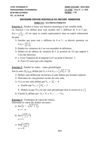 Première page de Mathématiques 2nde BTP, 2nde EL, 2nde F1, 2nde F2, 2nde F3, 2nde F4, 2nde FC, 2nde FM, 2nde IMI, 2nde MA, 2nde OG, 1ère F1, 1ère F2, 1ère F3, 1ère F4, 1ère FC, 1ère IMI, 1ère MA, 1ère OG — 2e devoir s