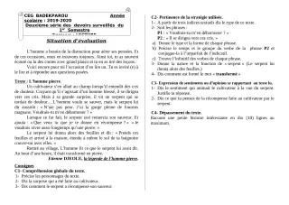 Première page de Français 6e, 5e, 4e, 4e ML, 3e, 3e ML — 2e devoir surveillé, 1er semestre (2019-2020) · CEG BADEKPAROU