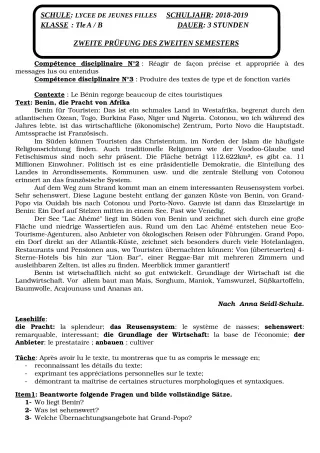 Première page de Devoir surveillé de ALLEMAND — 4e ML&MC, 3e, 3e ML, 2nde A2, 2nde D, 1ère A2, 1ère D, Tle A2, Tle C, Tle D — LJF-B/A (2018)