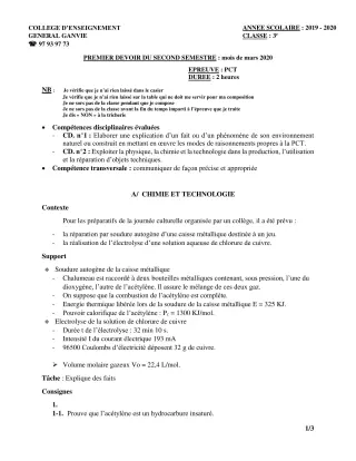 Première page de PCT 3e — Composition, 2e semestre (2019-2020) · CEG Ganvié