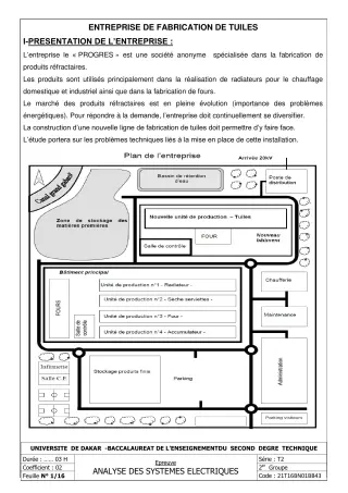 Première page de Épreuve BAC 2021 analyse des systemes electriques t2 2eme groupe, dakar sénégal